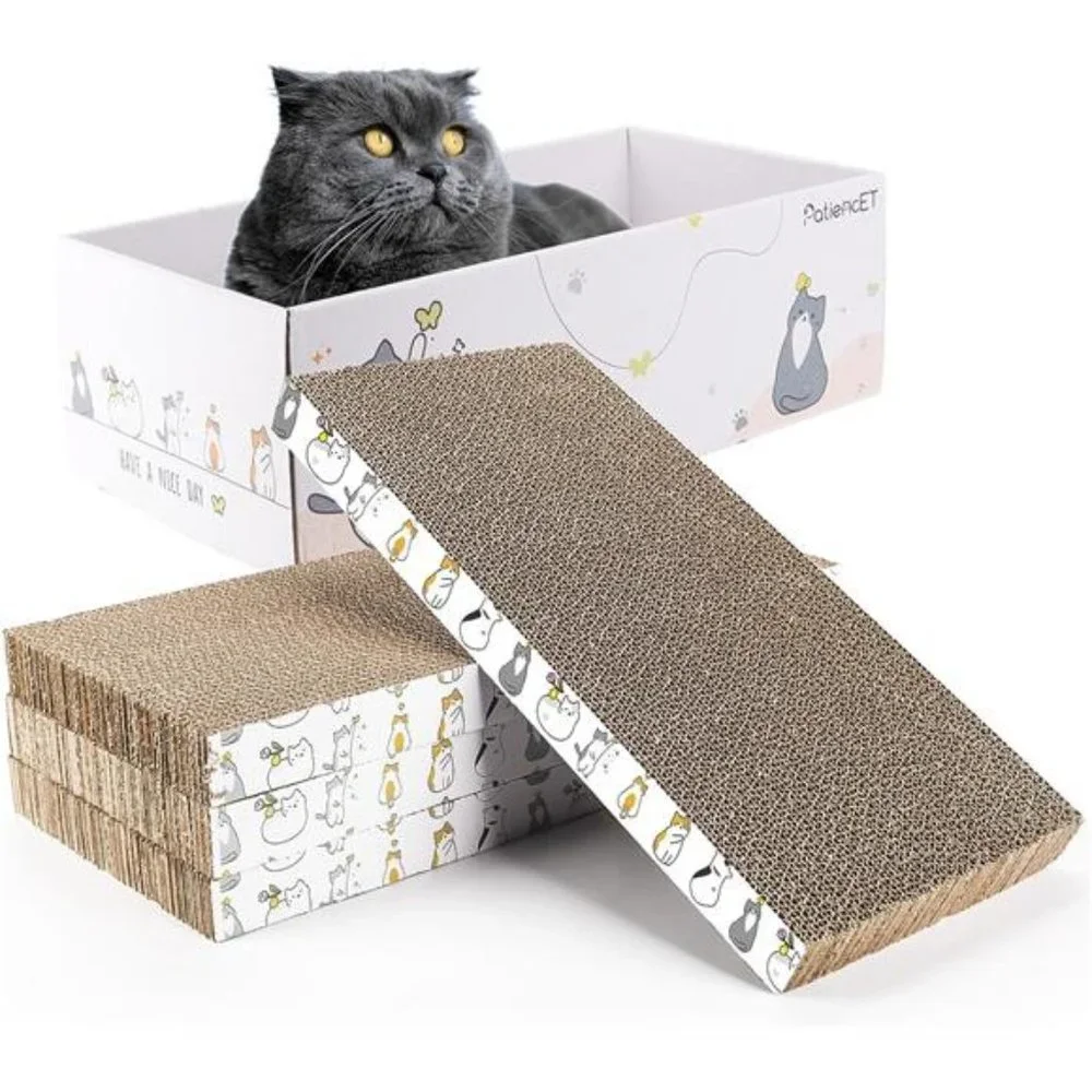 4 Pack Cat Scratch Pad with Box, Cardboard Cat Scratcher for Indoor Cats